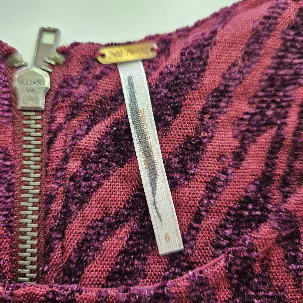 Free People Chenille Zebra Print Drop Waist Pleated Mini Dress in Mulberry 6 - Picture 8 of 12